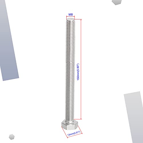 Image of M8 x 150mm Hex Head Bolts Screws Grade 5.8 Stainless Steel, Fasteners Fully Machine Threaded SUS304 4 Pcs