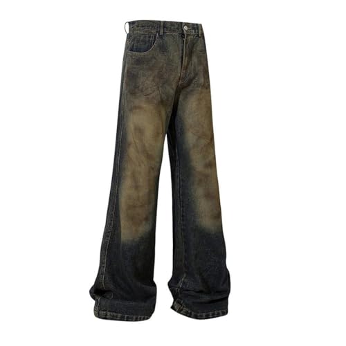 Men's Mud Dye Straight Washed Gradient Jeans, Baggy Loose Fit, High Street Denim Trousers2