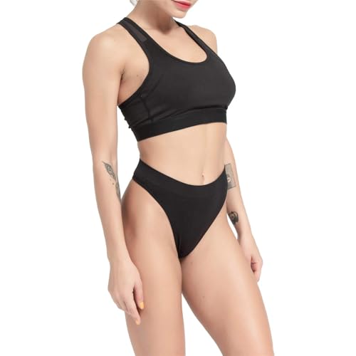 GRANKEE Women's High Waisted Breathable Seamless Thong Panties,No Show Workout Underwear,Comfortable Cotton Crotch,12 Pack(BLACK 6 pack M)