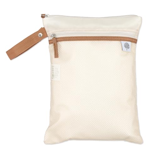 Parker Baby Cloth Diaper Wet Dry Bag - Waterproof Reusable Bag with Mesh Organizer and Zippered Pocket | Stylish, Machine-Washable, Convenient Handle for Diapers, Wet Clothes, Swimsuits - Cream