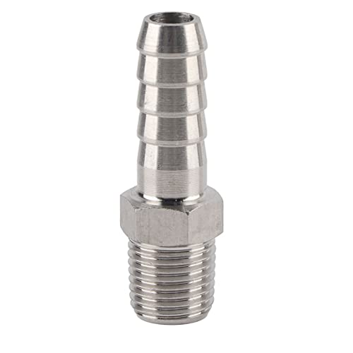 Hyuduo 2 Pcs 1/4 Inch Stainless Steel Fluted Air Hose Quick Connector Barb Type BSPT Male Thread for 6mm 8mm 10mm Pneumatic Hose Fittings for Compressed Air Systems