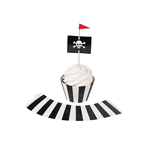 Fun Express - Pirate Party Cupcake Collars W/Picks for Birthday - Party Supplies - Serveware & Barware - Picks & Stirrers & Parasols - Birthday - 100 Pieces
