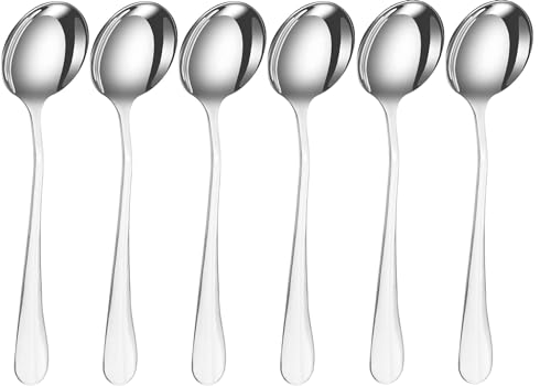 PEBBLE HUG 6 Pcs Stainless Steel Soup Spoon Vegetable Spoons for Dinner Kitchen Cutlery, Vegetables Cutlery Spoons, Smooth Edges, Elegant Design, Sturdy Structure