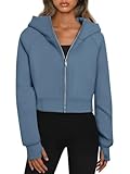 Trendy Queen Womens Zip Up Hoodies Jackets Cropped Sweatshirts Fleece Fall Outfits Casual Comfy Y2k Tops Winter Clothes 2026 Blue S