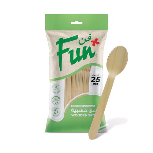 Fun By Al Bayader Everyday Eco Friendly Disposable Wooden Spoon Set 6.5 Inch - Pack Of 25