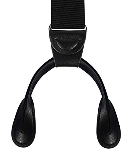 Moulen Men's Y-Back 1.4 Inches Wide Button End Elastic Adjustable Suspenders, Black #TOP3
