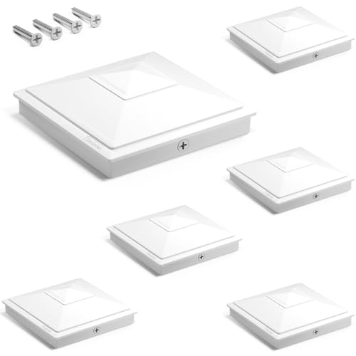 SIEDiNLAR 4×4 Pyramid Post Caps Waterproof Outdoor 4×4 Post Cover, Fits 4×4 3.5×3.5 Vinyl Wood Posts for Fence Deck Mailbox Patio (White, 6 Pack)