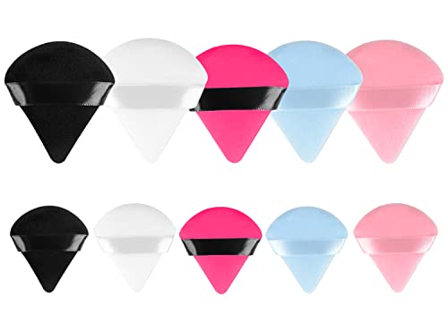 10 esponjas triangulares para polvos con dedo, mini esponja de maquillaje, terciopelo suave para polvo suelto, polvo mineral, herramientas de maquillaje de base cosmética húmeda y seca (5 colores, 1