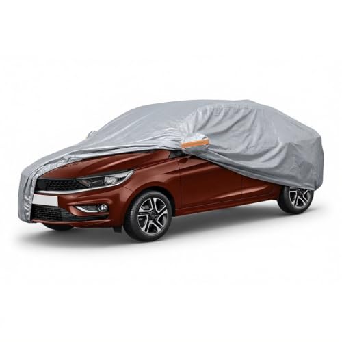 Image of myTVS 100% Waterproof Car Body Cover for Tata Tigor - Custom-Fit, Double-Layer, UV & Dust Proof, Mirror Pockets & Elastic Clip Lock (CSK 5A)