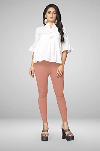Image of Women's Cotton Skinny Leggings with Ankle Length Solid Pattern Mid Rise and Elastic Closure | Cotton Skinny Leggings for Womens