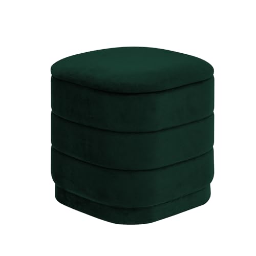 Image of 15 inch Velvet Storage Ottoman with Tray, Foldable Square Ottoman Footrest with Reversible Wood Lid, Collapsible Storage Footstool for Bedroom, Living Room, Dorm, Bottle Green