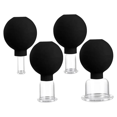 4Pcs Facial Cupping Set for Face 4 Size Face Cupping Cups Vacuum Facial Suction Cup Glass Silicone TherapySet for Beauty Body MassagerSore Muscles for Men Women