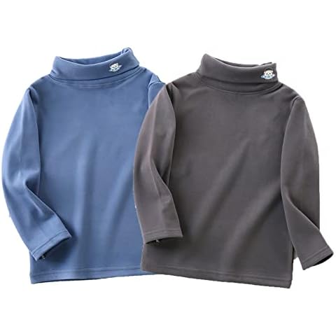 Coralup 2-Pack Boy's Thermal Underwear Tops, Soft Fleece Lined Long Johns, Winter Base Layer Top Blue+Grey 3-4Years Cover