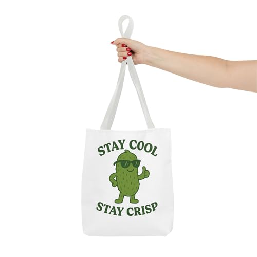 Stay Cool Stay Crisp Tote Bag, Funny Pickle Pun Reusable Grocery Bag, Cute Retro Pickle Design4