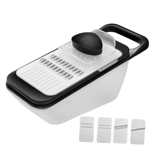 DOITOOL Mandolina Cortadora Múltiple Ajustable 4 Cuchillas De Acero Inoxidable Negro, Herramienta De Corte Para Verduras y Frutas, Uso Doméstico En Cocina, Picadora Versátil Multifuncional