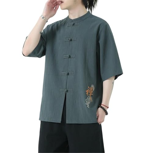Costume tang homme style chinois lin chemise manches courtes ample