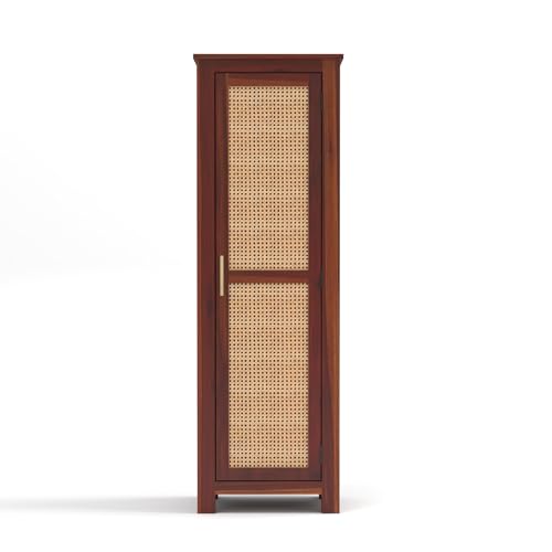 Image of PS DECOR Solid Sheesham Wood Kitchen Pantry Cabinet with Cane Rattan Door | Modern Wooden Storage Cabinet for Kitchen, Dining Room & Home Organization | Tall Utility Cupboard (Honey Finish)