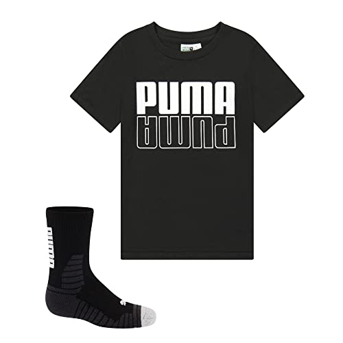 Puma Boys' Graphic T-Shirt & Crew Sock Set, Black, 4