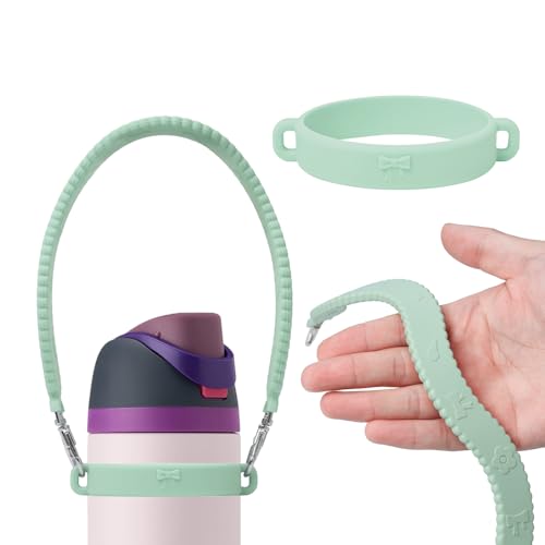 AXMCCH Silicone Water Bottle Carrier Strap with Handle for Stanley Tumbler, Adjustable Shoulder Sling Fits Most 8-40oz Bottles, Universal Bottle Holder for Owala Tumbler (Green)