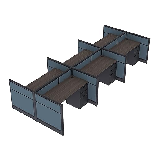 6 Person Call Center Cubicle Setup | Small Powered Cubicle Workstations with Storage | Emerald Cubicle Collection | 3x5x39