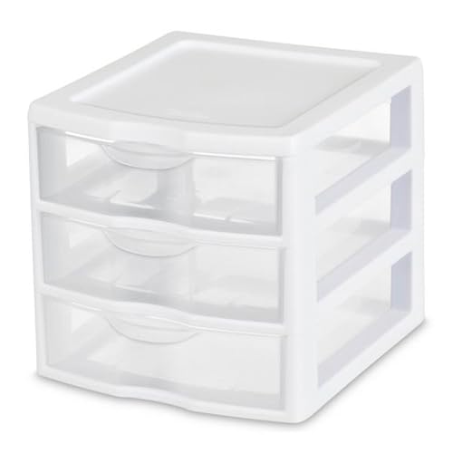 Sterilite 18-Pack Clearview 3-Drawer Cart, Small Plastic Storage Organizer Drawers, White - Organizing Drawer Containers for Bathroom, Closet, Kitchen, and Bedroom