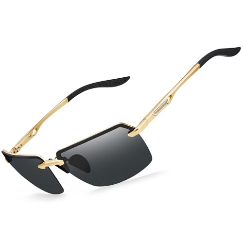 Image of BIRCEN Mens Polarized Sunglasses for Driving: Rimless UV Protection Sun Glasses with Al-Mg Frame for Fishing Traveling Golf