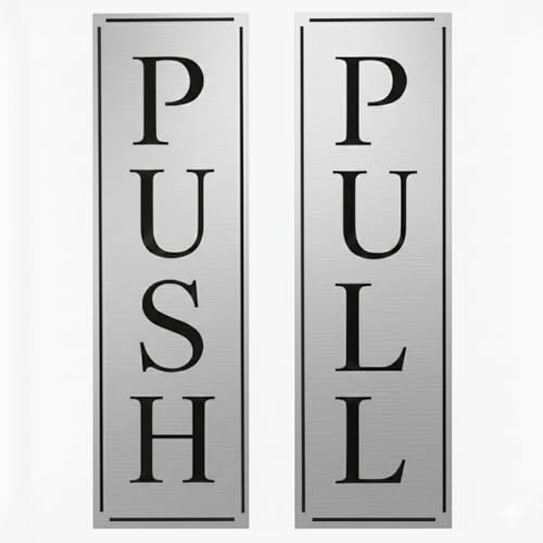 Image of Premium Acrylic Push Pull Sign Board 6 inchx2 inch For Office and Shop Glass and Wooden | Self Adhesive Sticker for Door | Push and Pull Sticker for Hospital Malls Office (Silver)