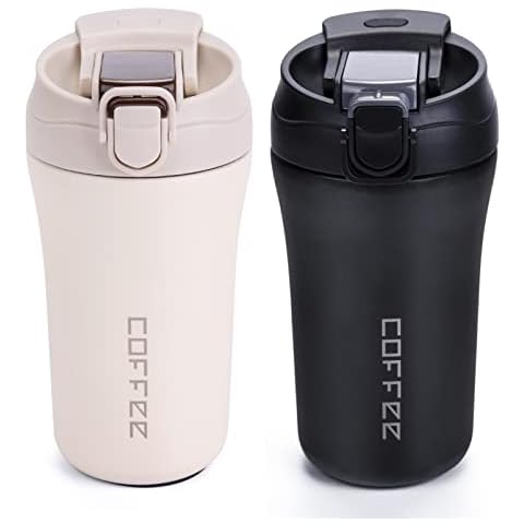 14 oz Travel Coffee Mug, 2 Pack Vacuum Insulated, Spill Proof with Lid and Straw, Reusable Tumbler for Keep Hot/Ice Coffee,Tea and Beer, Car Thermos Cup Gift for Christma Cover