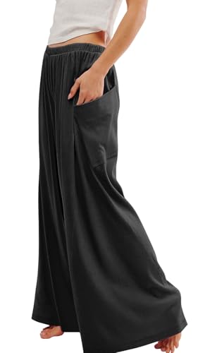 utcoco Women's Wide Leg Pants Casual Comfy Elastic Waist Palazzo Pants Lounge Baggy Trousers with Pockets