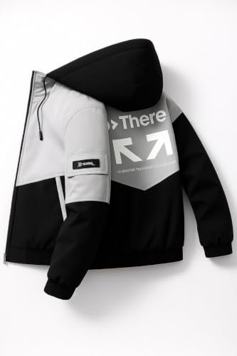 Image of Men's Hooded Windbreaker Jacket Lightweight Full Zip Color Block Casual Coat Water Resistant Outdoor Sports Hiking Running Travel Fashion Hoodie for Men