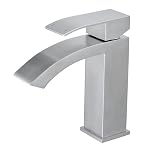 Heable Basin Mixer Taps Brushed Nickel Waterfall Bathroom Sink Tap Mixers Mono 1 Hole Single Lever Modern with G1/2'' Hoses Round Cloakroom Taps Hot and Cold Water Mixer