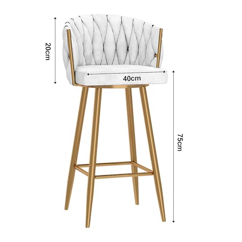 Tabouret de bar pivotant en velours blanc design tressé - 3