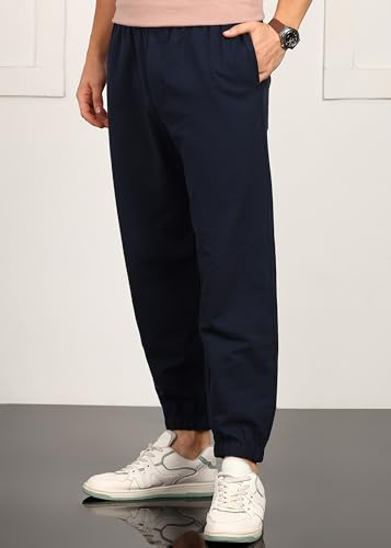 Image of Alan Jones Clothing Mens Washed Jersey Cotton Joggers Pants | Soft Stretch Cotton | Ankle Length with Elastic Hems