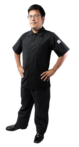 Image of Mercer Culinary M60200BKM Millennia Unisex Cook Shirt with Wicking Mesh Back, Medium, Black