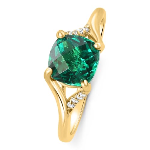 Pompeii 1 1/2Ct Cushion Emerald & Diamond Ring 10k Gold Lab Grown Engagement Fashion (G/H,VS2-SI1)2