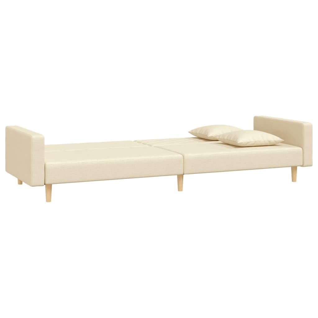 Sofá cama de 2 plazas con marco de madera y 2 cojines en tapicería de tela crema para sala de estar u oficina como cómodo asiento y cama de dormir que ahorra espacio