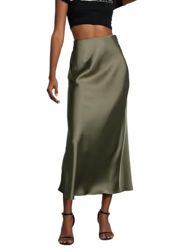 Plain Elastic Waist Satin Zipper Skirt 2025 Fashion Skirts for Women