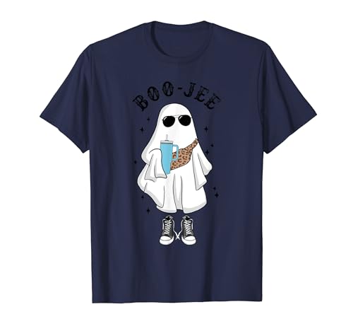 Boo jee Spooky Cute Ghost Halloween Leopard Maglietta