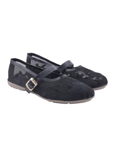 Image of Shoetopia Women's Embroidered Belly Shoes - Soft Comfortable Flats with Adjustable Strap | Traditional Floral Design for Casual & Ethnic Footwear