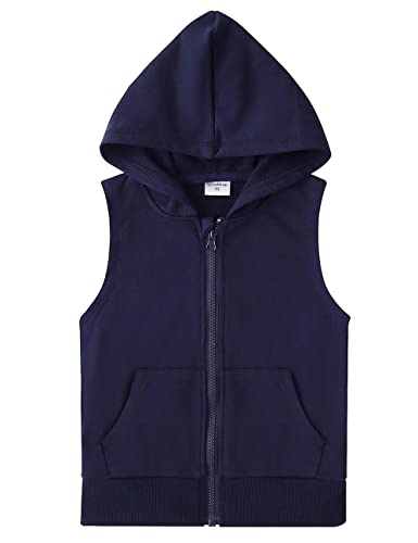 Image of Spring&Gege Boys' Full Zip Sleeveless Hooded Vest Basic Zipper Tank Tops Sweatshirt with Pockets