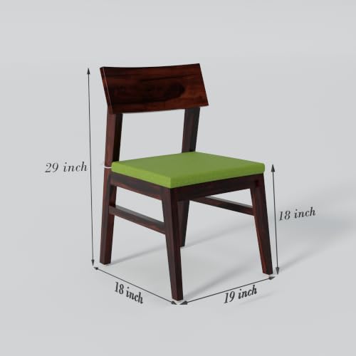 Image of Solid Sheesham Wood 4 Seater Round Dining Table Set with 4 Green Cushioned Chairs | Wooden Dining Table Set for Home, Kitchen, Dining Room & Restaurant | Dining Table Set 4 Seater | Walnut Finish