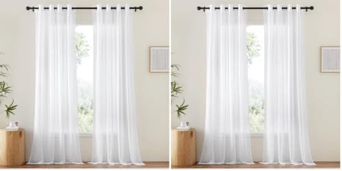 Image of NICETOWN White Sheer Curtains & Drapes 96 inches Long for Living Room - Grommet Top Solid Lightweight & Airy Gauzy Window Treatments with Light Filtering for Bedroom, 2 Panels, W54 x L96 (Pack of 2)