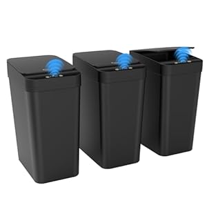 3 Pack Automatic Small Bathroom Trash Can with Lid – 2.5 Gallon Touchless Garbage Can, Motion Sensor Smart Trash Bin, Slim Dog Proof Trashcan, Waterproof Wastebasket for Bedroom Office Kitchen (Black)