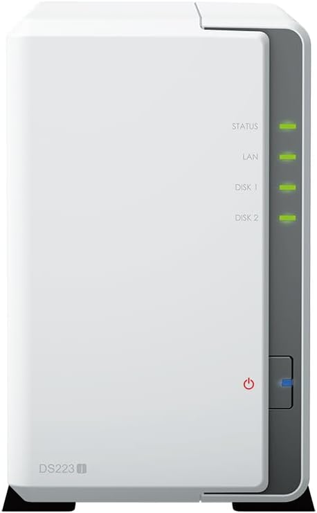 Synology DiskStation DS223j NAS Server with RTD1619B 4-Core 1.7GHz CPU, 1GB Memory, 8TB SSD Storage, 1 x 1GbE LAN Port, DSM Operating System