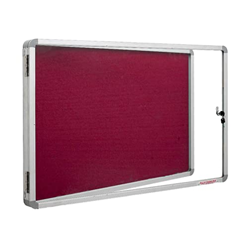 Image of ALKOSIGN Astra Acrylic Cover and Felt Notice Board RED 4 ft x 5 ft (Landscape with Single Door)| Lockable Noticeboard | Bulletin Board | Transparent Cover| Pinup Board with Aluminum Frame(Large)