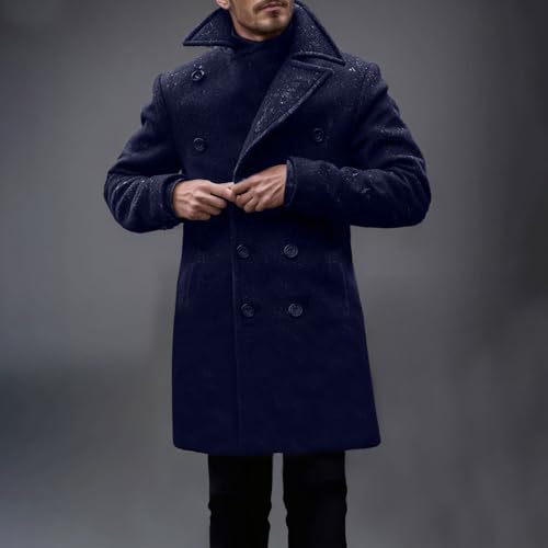Mens Double Breasted Trench Coat Casual Lapel Collar Peacoat Winter Premium Cotton Blend Overcoat Windbreaker Jacket2