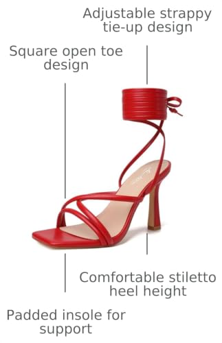 Image of Mostrin Womens Sandals Strappy Heels for Women Lace Up Square Open Toe Heels Tie Up High Heeled Sandals for Prom, Party, Daily Wear