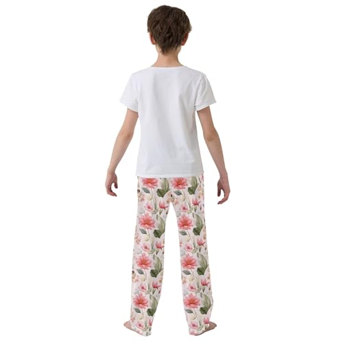 Floral Garden Flower Butterfly Long Pajama Pants Elastic Waist PJ Bottoms with Pockets S A1102384