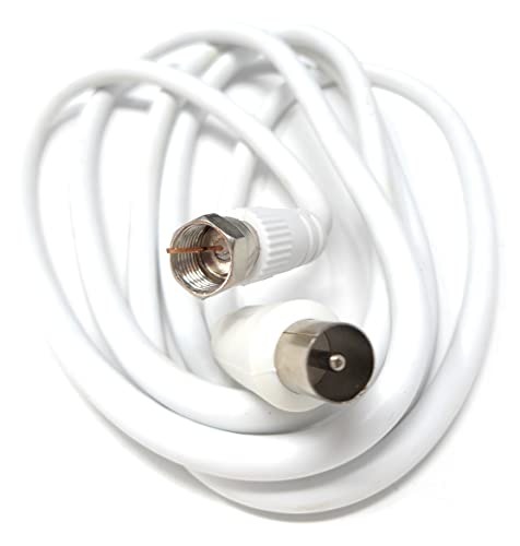 DRUT 1.5m RF TV Aerial Male to F Type Connector Male Plug Coaxial Coax Cable, Lead, 75 Ohm, 3C-2V 5ft White Nickel Connectors - Image 2