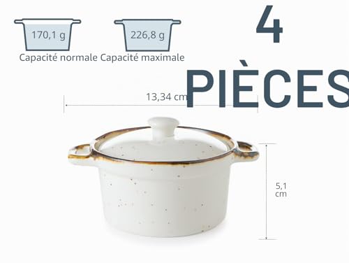 Ramequins avec couvercles lot de 4 mini cocottes blanc crème
